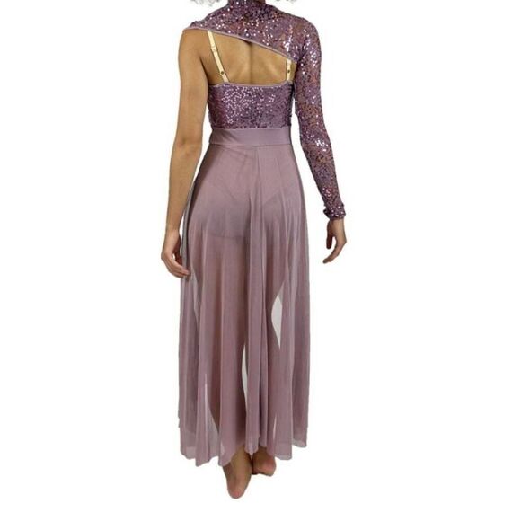 Girls Balera Dance Costume Long Purple Mauve Sequin Dress‎ Child Large - Picture 10 of 10